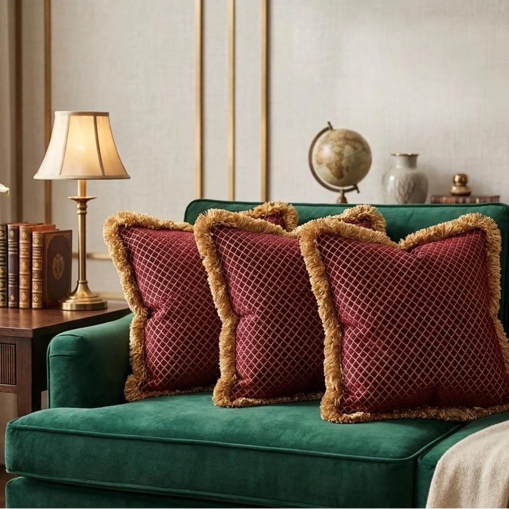 Red Chenille Turkish Square Pillow set of 3